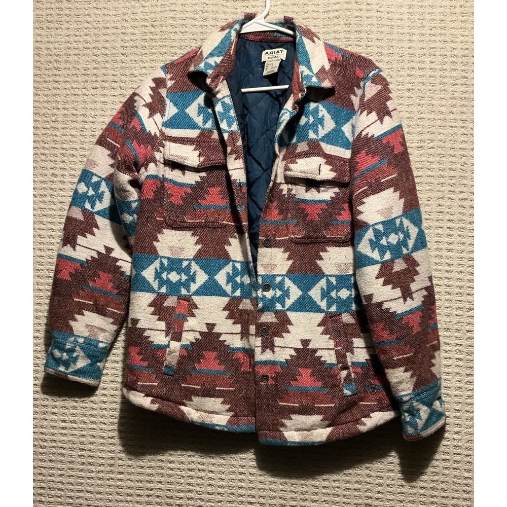 Ariat Baja Jacquard Shacket Jacket L quilted Lining Women Aztec Chore Barn Coat
